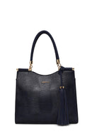Woman Navy Long-Strap Printed Classic Shoulder Bag | Derimod Woman Navy Long-Strap Printed Classic Shoulder Bag | Derimod