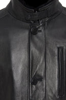 Barella Men's Black Collar Furry Leather Trench Coat | Derimod Barella Men's Black Collar Furry Leather Trench Coat | Derimod