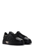 Men's Black Lace-Up Quilted Leather Casual Sneaker | Derimod Men's Black Lace-Up Quilted Leather Casual Sneaker | Derimod