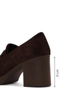 Woman Brown Chunky-Heeled Tasselled Suede Loafer | Derimod Woman Brown Chunky-Heeled Tasselled Suede Loafer | Derimod