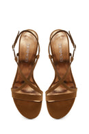 Woman Tan Ankle-Buckle High Thin-Heel Suede Sandal | Derimod Woman Tan Ankle-Buckle High Thin-Heel Suede Sandal | Derimod