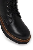 Woman Black Zip Closure Thick-Soled Leather Combat Boots | Derimod Woman Black Zip Closure Thick-Soled Leather Combat Boots | Derimod