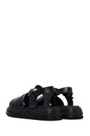 Woman Black Buckled Thick-Soled Leather Sandal | Derimod Woman Black Buckled Thick-Soled Leather Sandal | Derimod