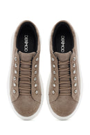 Women's Grey Lace-Up Stone Detailed Suede Leather Sneakers | Derimod Women's Grey Lace-Up Stone Detailed Suede Leather Sneakers | Derimod