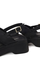 Woman Black Thick-Soled Leather Sandal | Derimod Woman Black Thick-Soled Leather Sandal | Derimod
