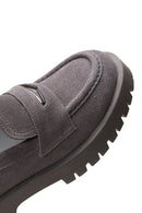Kadın Gri Deri Süet Maskülen Loafer | Derimod Kadın Gri Deri Süet Maskülen Loafer | Derimod