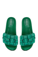 Women's Green Thick-Soled Knitted Patterned Slippers | Derimod Women's Green Thick-Soled Knitted Patterned Slippers | Derimod
