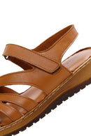 Kadın Taba Bantlı Deri Comfort Sandalet | Derimod Kadın Taba Bantlı Deri Comfort Sandalet | Derimod