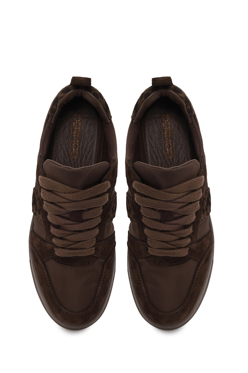 Kadın Kahverengi Bağcıklı Kalın Tabanlı Desenli Deri Sneaker