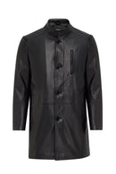 Barella Men's Black Collar Furry Leather Trench Coat | Derimod Barella Men's Black Collar Furry Leather Trench Coat | Derimod