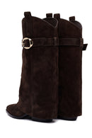 Woman Brown Chunky Heeled Suede Boots | Derimod Woman Brown Chunky Heeled Suede Boots | Derimod