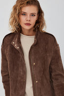 Cassy Women's Mink Oversize Suede Leather Jacket | Derimod Cassy Women's Mink Oversize Suede Leather Jacket | Derimod
