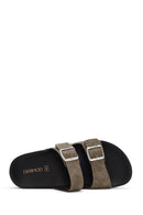 Men's Mink Double Buckle Suede Leather Slippers | Derimod Men's Mink Double Buckle Suede Leather Slippers | Derimod