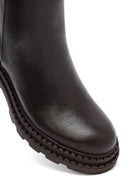 Woman Brown Zip Closure Chunky Heeled Leather Boots | Derimod Woman Brown Zip Closure Chunky Heeled Leather Boots | Derimod