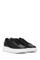 Male Black Lace-Up Thick-Soled Leather Sneaker | Derimod Male Black Lace-Up Thick-Soled Leather Sneaker | Derimod