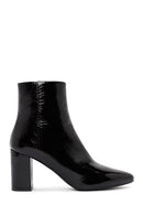 Derimod Gritti Women's Black Zippered Thick Heeled Patent Leather Boots | Derimod Derimod Gritti Women's Black Zippered Thick Heeled Patent Leather Boots | Derimod