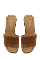 Woman Tan Thick-Soled Suede Slipper | Derimod Woman Tan Thick-Soled Suede Slipper | Derimod