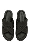 Men's Khaki Striped Casual Leather Slippers | Derimod Men's Khaki Striped Casual Leather Slippers | Derimod