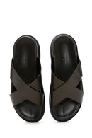 Men's Khaki Leather Slippers | Derimod Men's Khaki Leather Slippers | Derimod