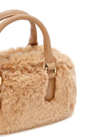 Woman Beige Long-Strap Accessory-Detail Plush Mini Shoulder Bag | Derimod Woman Beige Long-Strap Accessory-Detail Plush Mini Shoulder Bag | Derimod