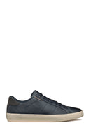 Geox Men's Navy Blue Affile Lace-Up Leather Sneaker | Derimod Geox Men's Navy Blue Affile Lace-Up Leather Sneaker | Derimod