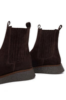 Woman Brown Thick-Soled Suede Chelsea Boots | Derimod Woman Brown Thick-Soled Suede Chelsea Boots | Derimod