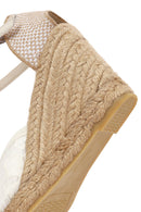 Women's Cream Ankle Strap Patterned Wedge Heel Espadrilles | Derimod Women's Cream Ankle Strap Patterned Wedge Heel Espadrilles | Derimod