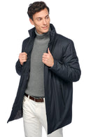 Geox Men's Navy Blue M Dolomia Zippered Long Coat | Derimod Geox Men's Navy Blue M Dolomia Zippered Long Coat | Derimod