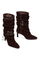 Woman Brown Thin-Heeled Suede Boots | Derimod Woman Brown Thin-Heeled Suede Boots | Derimod