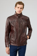 Bruno Men's Brown Leather Jacket | Derimod Bruno Men's Brown Leather Jacket | Derimod