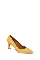 Woman Yellow Thick-Heeled Leather Stiletto | Derimod Woman Yellow Thick-Heeled Leather Stiletto | Derimod