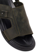 Male Khaki Nubuck Leather Sandals | Derimod Male Khaki Nubuck Leather Sandals | Derimod