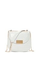 Women's White Long Chain Strap Crocodile Patterned Shoulder Bag | Derimod Women's White Long Chain Strap Crocodile Patterned Shoulder Bag | Derimod