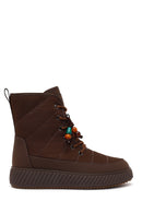 Woman Brown Zip Closure Thick-Soled Charmed Fabric Combat Boots | Derimod Woman Brown Zip Closure Thick-Soled Charmed Fabric Combat Boots | Derimod