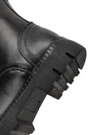 Woman Black Zip Closure Thick-Soled Leather Combat Boots | Derimod Woman Black Zip Closure Thick-Soled Leather Combat Boots | Derimod
