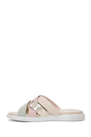 Women's Beige Leather Comfort Slippers | Derimod Women's Beige Leather Comfort Slippers | Derimod