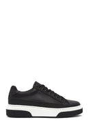 Male Black Lace-Up Thick-Soled Leather Sneaker | Derimod Male Black Lace-Up Thick-Soled Leather Sneaker | Derimod