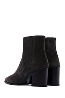 Women's Anthracite Suede Leather Heeled Cowboy Boots | Derimod Women's Anthracite Suede Leather Heeled Cowboy Boots | Derimod