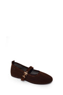 Woman Brown Mesh Suede Leather Ballet Flat | Derimod Woman Brown Mesh Suede Leather Ballet Flat | Derimod