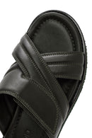 Men's Khaki Striped Casual Leather Slippers | Derimod Men's Khaki Striped Casual Leather Slippers | Derimod