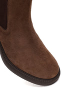 Woman Mink Thick-Heeled Suede Chelsea Boots | Derimod Woman Mink Thick-Heeled Suede Chelsea Boots | Derimod
