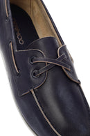 Women's Navy Blue Leather Masculine Loafer | Derimod Women's Navy Blue Leather Masculine Loafer | Derimod