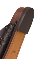 Women's Brown Studded Leather Slippers | Derimod Women's Brown Studded Leather Slippers | Derimod