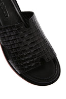 Erkek Siyah Örgü Deri Terlik | Derimod Erkek Siyah Örgü Deri Terlik | Derimod