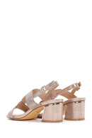 Kadın Pembe Altın Kalın Topuklu Taşlı Sandalet | Derimod