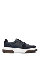 Men's Navy Blue Lace-up Thick-Sole Leather Sneaker | Derimod Men's Navy Blue Lace-up Thick-Sole Leather Sneaker | Derimod