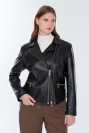 Stefania (Plus) Kadın Siyah Biker Deri Mont | Derimod Stefania (Plus) Kadın Siyah Biker Deri Mont | Derimod
