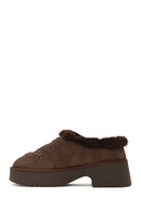 Woman Camel Thick-Soled Stone-Embellished Suede Teddy Slipper | Derimod Woman Camel Thick-Soled Stone-Embellished Suede Teddy Slipper | Derimod