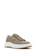 Men's Beige Lace-Up Thick-Soled Nubuck Leather Sneakers | Derimod Men's Beige Lace-Up Thick-Soled Nubuck Leather Sneakers | Derimod