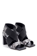 Women's Leather Snakeskin Patterned Heeled Sandals | Derimod Women's Leather Snakeskin Patterned Heeled Sandals | Derimod